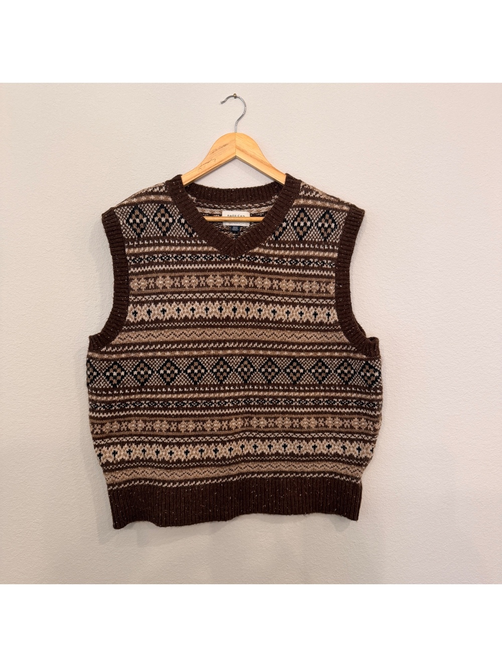 NWT American Eagle Brown Fair Isle Knit Sweater Vest M